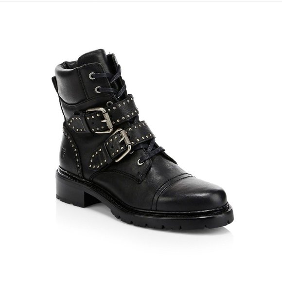 Frye Shoes - SOLD FRYE Black Leather 'Samantha' Studded Combat Biker Moto Boots -9 1/2